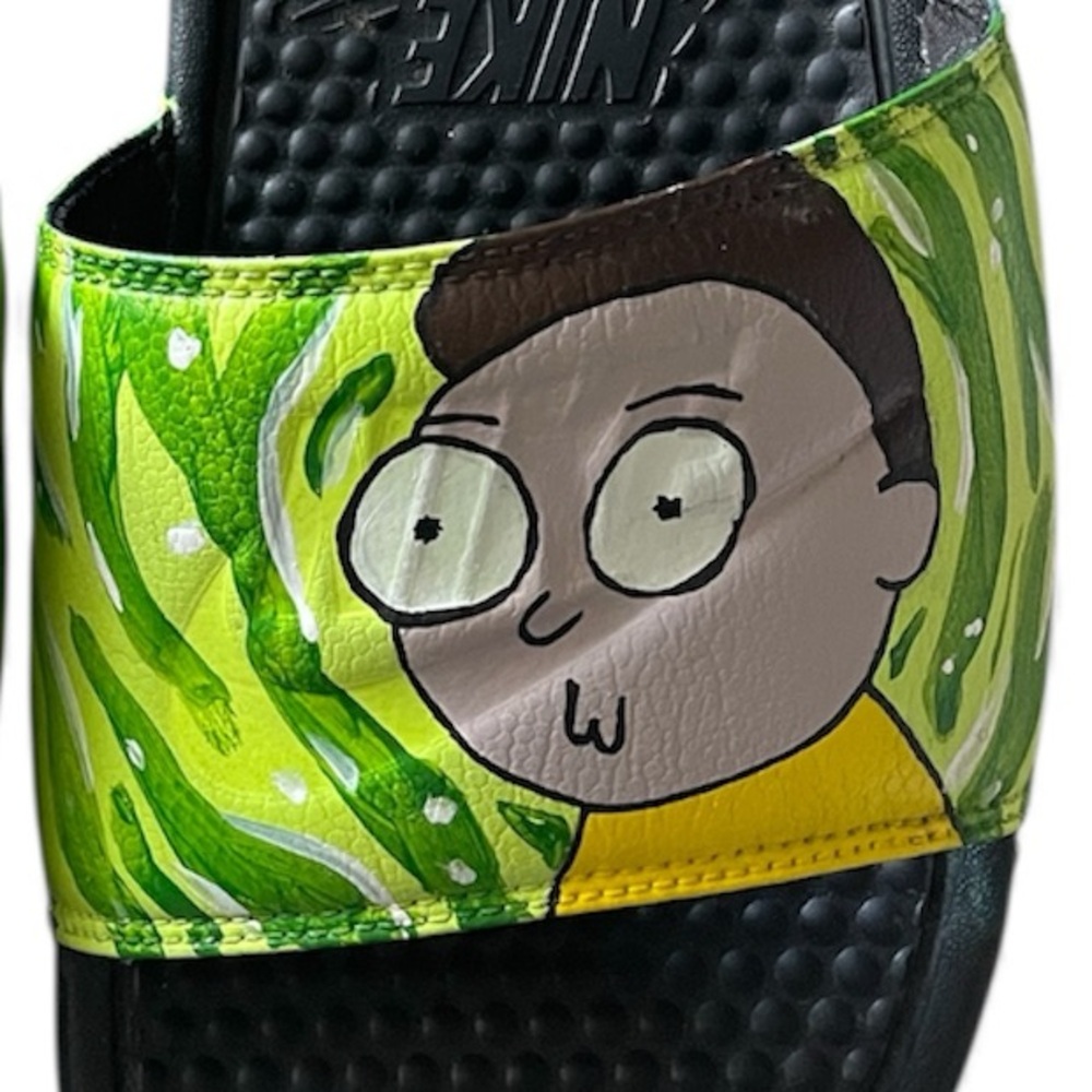 Nike Benassi + Rick & Morty Size 11 Handpainted Slides - Picture 3 of 6